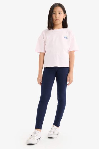 Girl's 2-Piece Set - Printed Short Sleeve T-Shirt and Long Leggings