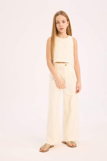 Girls' Two-Piece Set: Sleeveless Blouse and Wide-Leg Trousers
