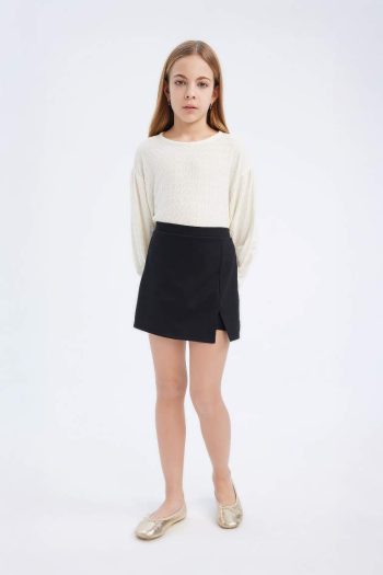 Girls' 2-Piece Set: Bike Neck Long Sleeve Blouse and Shorts Skirt