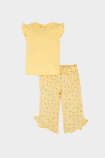 Girl's Baby 2-Piece Set Short Sleeve T-Shirt with Floral Crinkle Viscose Pants