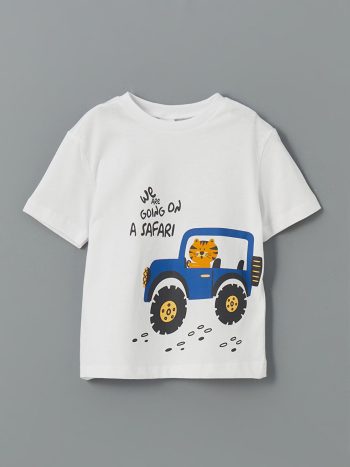 LCW ECO White Crew Neck Printed Boy's T-Shirt
