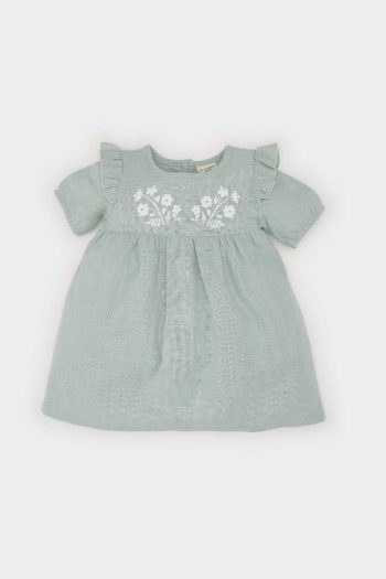 Baby Girl Short Sleeve Flamé Poplin Dress