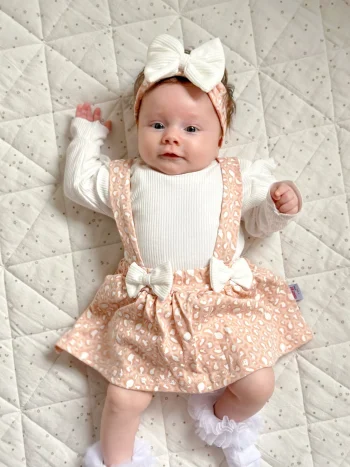 Elegant Leopard Print Ruffled Shoulder Bow-Detail 3-Piece Baby Girl Romper & Dress Set