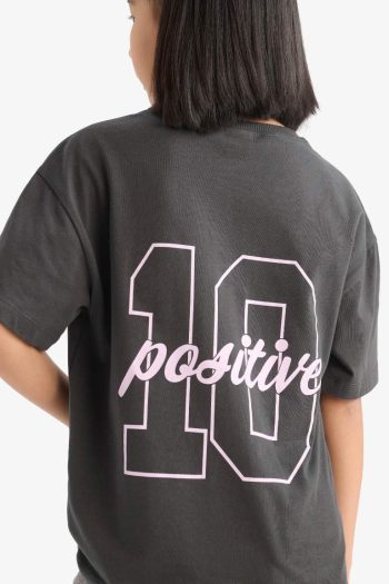 Girls' Oversized Loose Fit Crew Neck Short Sleeve T-Shirt with Back Print