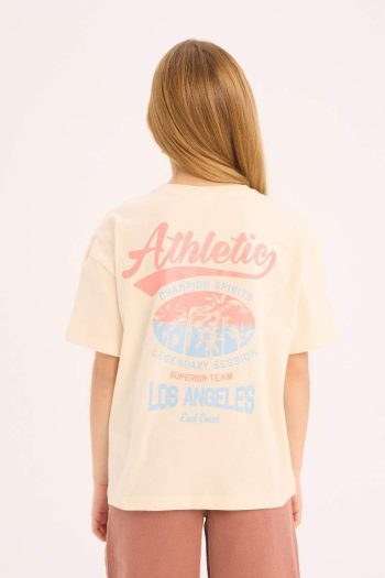 Girl's Relax Fit Bicycle Neck Short Sleeve Printed T-Shirt