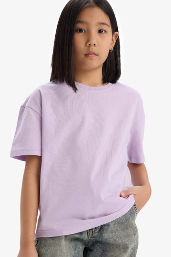 Girls' Relaxed Fit Crew Neck Basic Short Sleeve T-Shirt