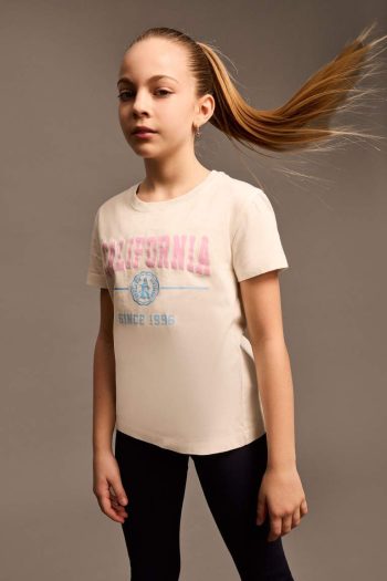 Girls' Bicycle Neck Printed Short Sleeve T-Shirt