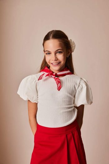 Girl's Children's Day April 23rd Bicycle Neck Ribbed Rib Knit Short Sleeve T-Shirt