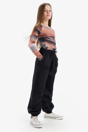 Girls' Parachute Cargo Jogger Pants with Cotton Cuffs