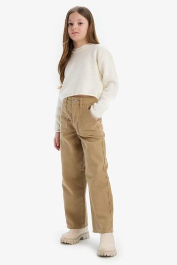 Girls' Wide Leg Cotton Trousers