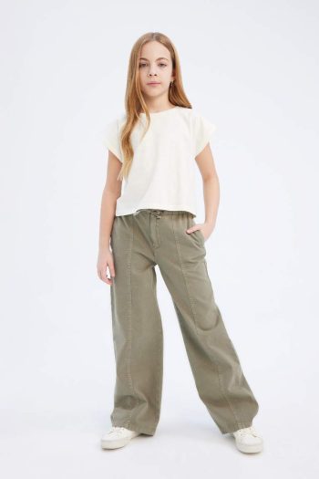 Girls' Wide Leg Cotton Trousers