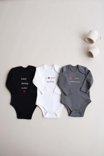 3-Piece Embroidered Snap-Button Long Sleeve Bodysuit Set Model 7