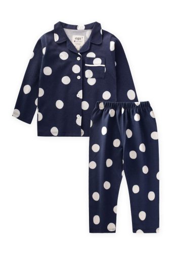 Polka Dot Detailed Pajama Set for Ages 8-12 Navy Blue