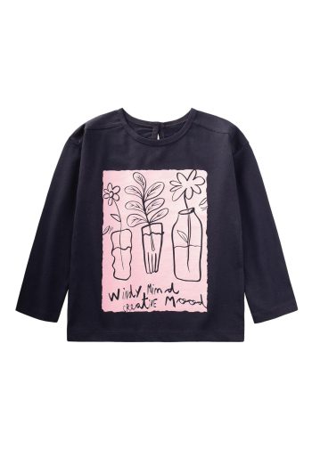 Flower Printed Seasonal T-Shirt for Ages 2-10 Anthracite