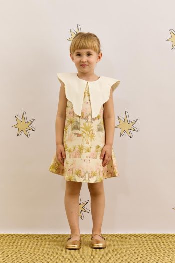 Asymmetrical Collar Camel Print Dress Light Green