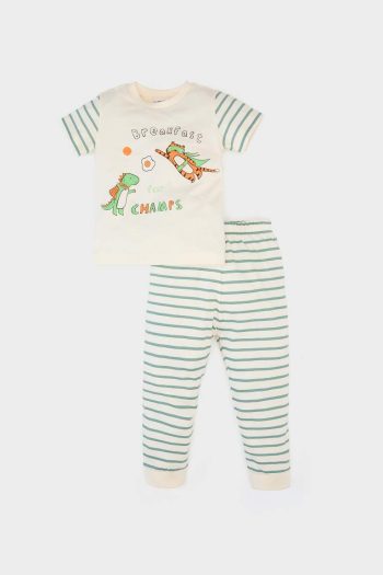 Boys' Baby Pajama Set Printed Short Sleeve Cotton Top Striped Long Pants