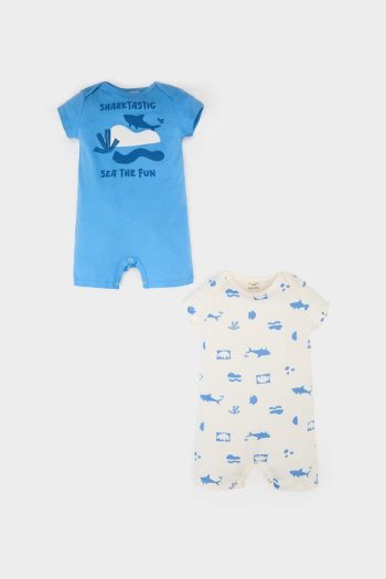 Boys' Newborn Printed Cotton 2-Pack Short Sleeve Romper