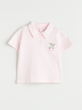LCW Kids Pink Crew Neck Stitch Printed Girls' T-Shirt