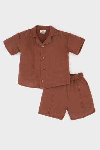 Baby Boy 2-Piece Set Muslin Short-Sleeve Shirt and Elastic Waist Shorts
