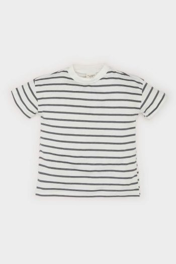 Boys' Striped Short Sleeve T-Shirt with Bicycle Neck