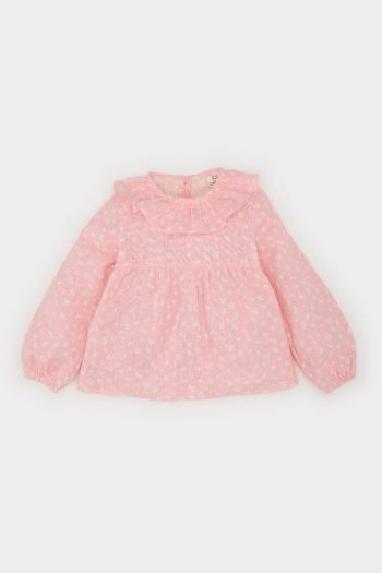 Baby Girl Floral Bunting Poplin Long Sleeve Shirt