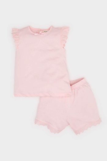Baby Girl Pajama Set Short Sleeve Cotton Top with Elastic Waist Shorts
