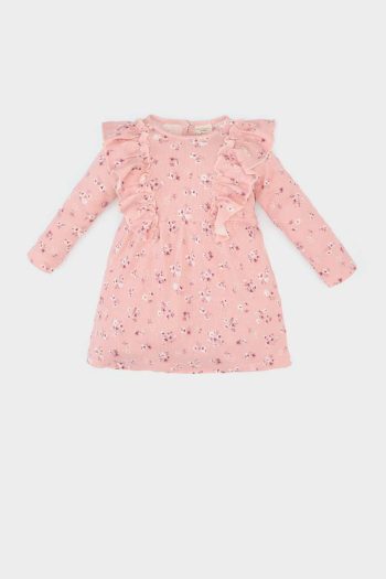 Baby Girl Floral Long Sleeve Waffle Dress