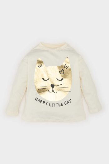 Girl's Bicycle Neck Printed Long Sleeve T-Shirt