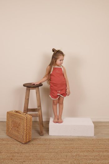 Dark Orange Suspender Shorts Set