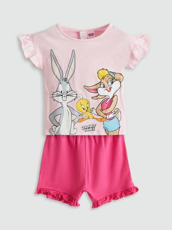 LCW Baby Pink Bugs Bunny Printed Girl's Shorts Pajama Set