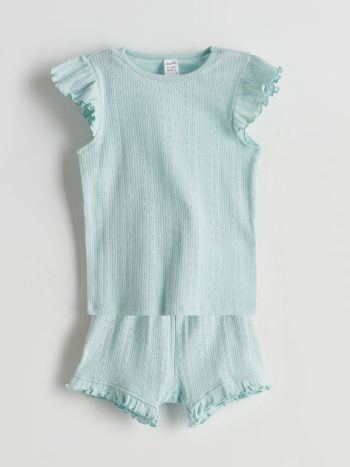 LCW Baby Turquoise Bicycle Collar Girls' Baby Pajama Set with Shorts