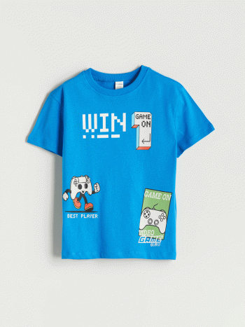 LCW Kids Blue Printed Crew Neck T-Shirt for Boys