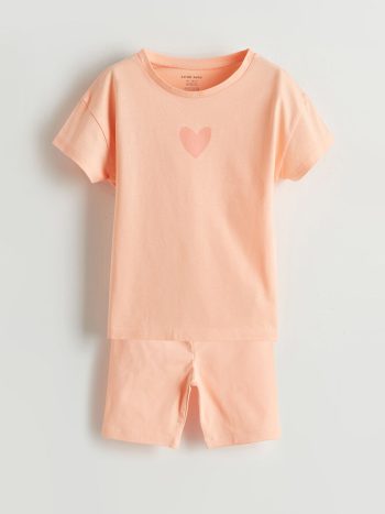 LCW Baby Pink Printed Short Pajama Set with Bicycle Collar for Girls