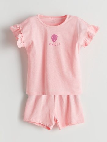 LCW Baby Pink Crew Neck Girl's Baby Pajama Set with Shorts
