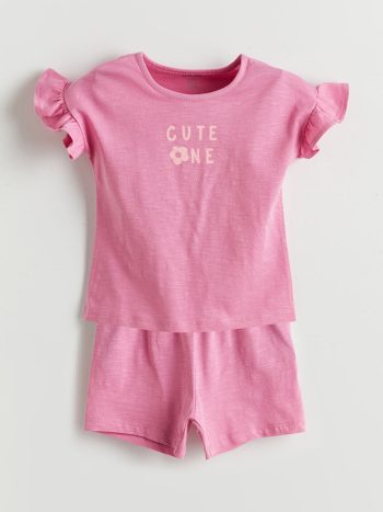 LCW Baby Pink Short Sleeve Pajama Set for Girls