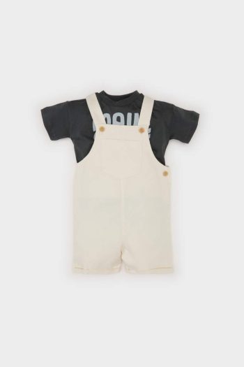 Boys' Baby 2-Piece Set with Printed Short Sleeve T-Shirt and Overalls