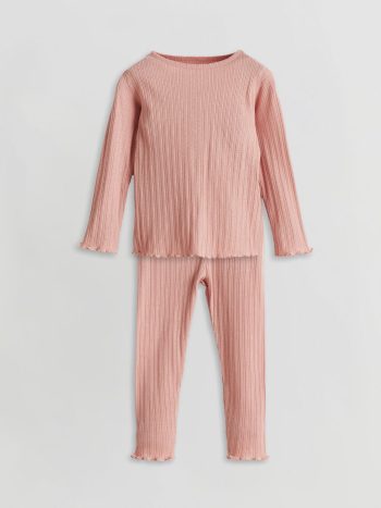 LCW Baby Pink Crew Neck Long Sleeve Basic Baby Girl Pajama Set