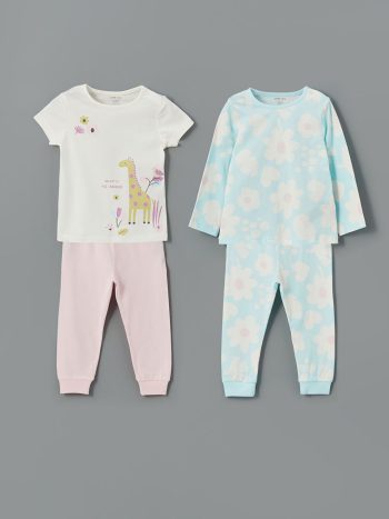 LCW Baby Off-white Floral Print Baby Girl Pajama Set - 2 Pieces