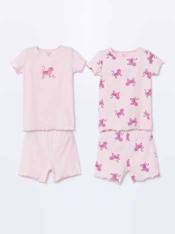 LCW Baby Pink Bicycle Collar Girl Baby Pajama Set with Shorts - 2 Pieces
