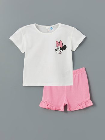 LCW Baby White Minnie Mouse Printed Girls' Short Pajama Set