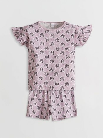 LCW Kids Lila Crew Neck Girl's Shorts Pajama Set