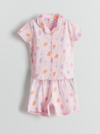 LCW Kids Pink Collared Pajama Set with Shorts for Girls