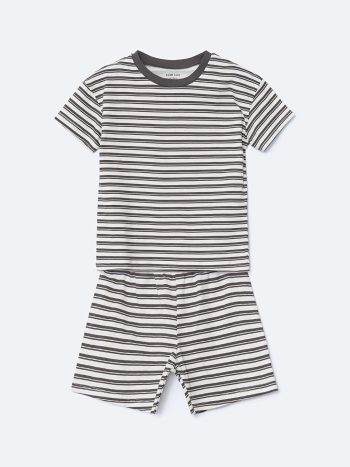 LCW Baby Antracite Striped Boy's Baby Pajama Set with Shorts