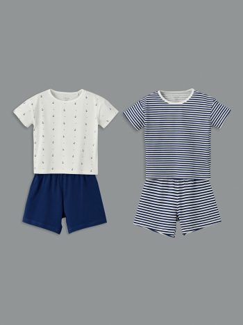LCW Baby  Off-White Cotton Baby Boy Pajama Set with Shorts - 2 Pieces