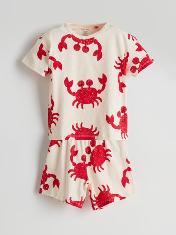 LCW Baby Off-White Printed Boys’ Shorts Pajama Set