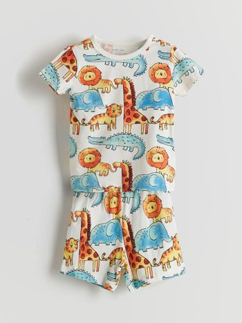 LCW Baby Off-White Printed Short Set Pajama for Boys