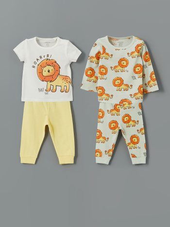 LCW Baby Beige Lion Print Baby Boy Pajama Set 2-Piece