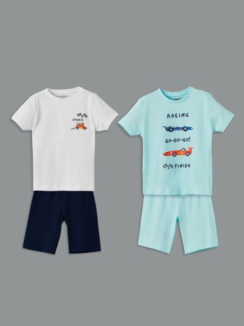 LCW Kids White Crew Neck Boys' Pajama Set - 2 Pieces