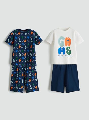 LCW Kids                                            Off-White Printed Boys' Short Pajama Set - 2 Pieces