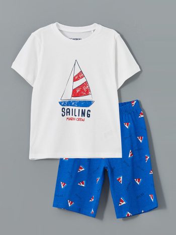 LCW Kids White Printed Boy's Short Pajama Set